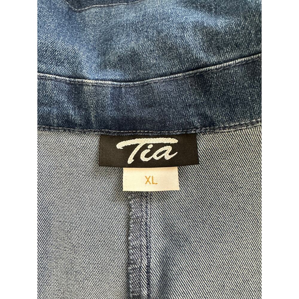 Tia Designs Elongated Denim Jacket Women XL Blue Rhinestone Grommet 3/4 Sleeve - Picture 6 of 7